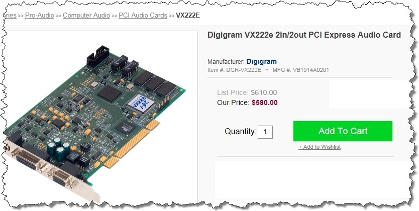 Digigram VXpocket v2 プロフェッショナルサウンドカード VX1222e Multi Ch PCM Sound Card- 2ch入力,12ch出力,アナログ/デジタル